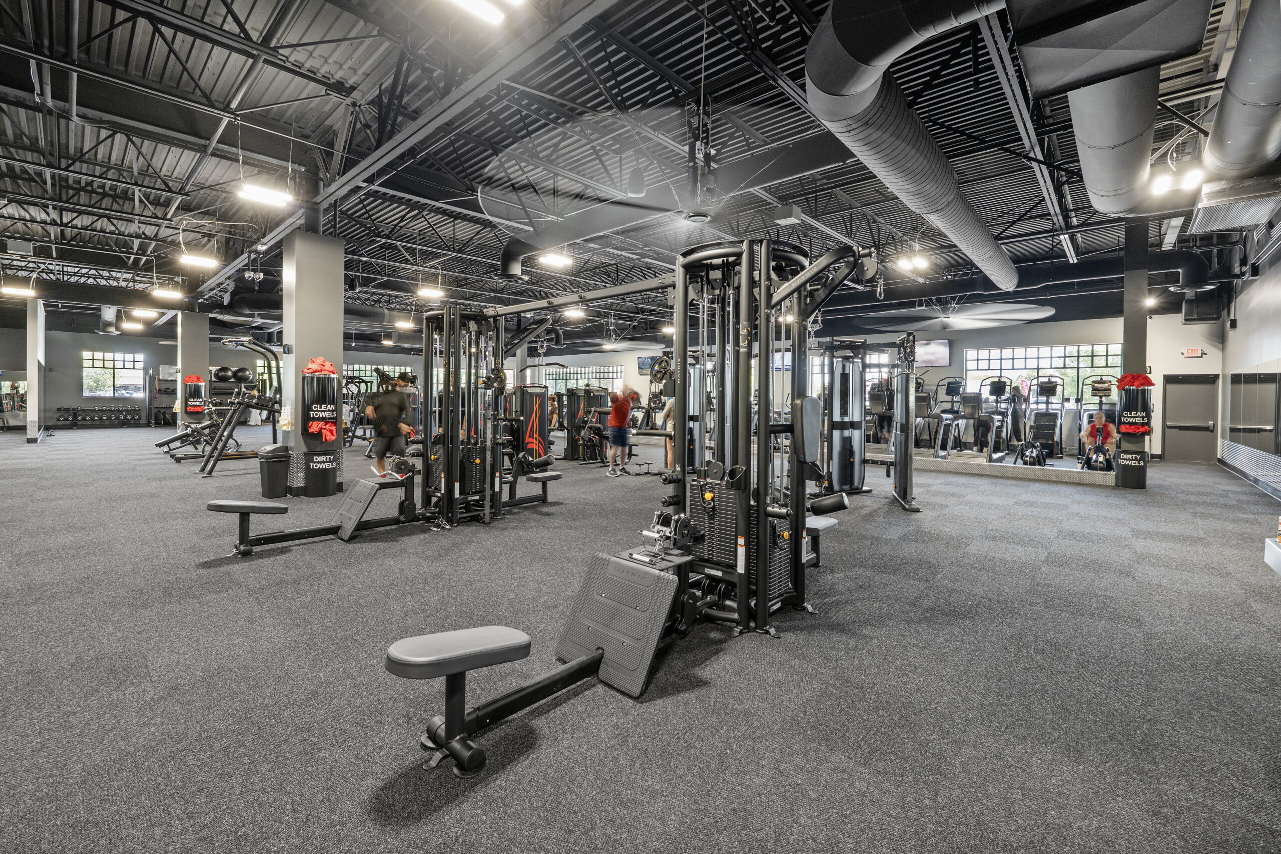 Pin loaded seated rows and lateral pull down equipment at Idaho Fitness Factory Eagle gym